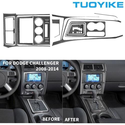 Car Interior Carbon Fiber Steering Wheel Air Vent Outlet Dashboard Headlight Sticker Trim Cover For Dodge Challenger 2008-2014