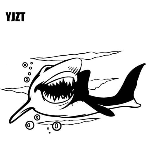 YJZT 17.8CM*10.2CM Shark Ferocious Car Sticker Decoration Car Door Accessories Vinyl Decal Black/Silver C4-2174