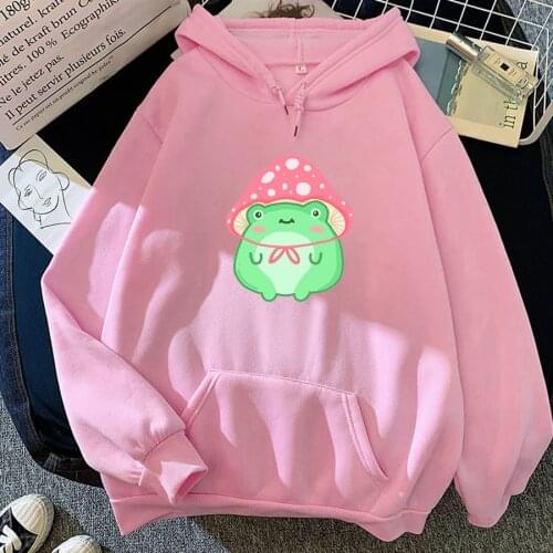 Frog Mushroom Hat Hoodies Sweatshirt Plus Size Fleece Harajuku Pullovers Kawaii Hoodied Dazy Style Hoodie Women Funny Clothes
