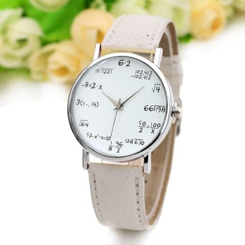 Ladies Watch Fashion Math Function Pattern Leather Band Alloy Analog Quartz Vogue Watches Wrist Watches For Women Reloj Mujer Fi