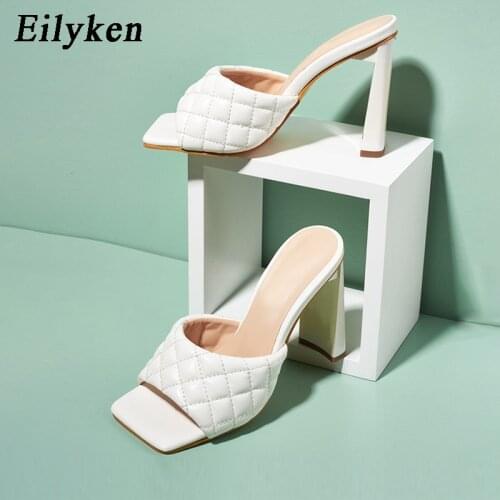 Eilyken Plus Size 35-42 Womens Slides Summer Slippers Fashion Square Heels Sexy Open Toe Gladiator Sandals Ladies Party Shoes