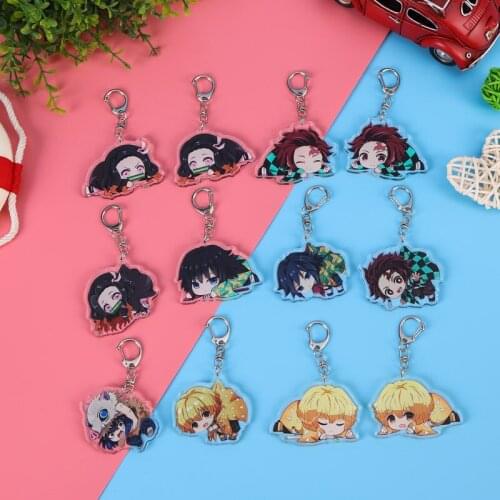 1pcs Cute Demon Slayer keychain Figure Cosplay key Chain DIY Kawaii Kamado Tanjirou Kochou Shinobu Demon Slayer pendant