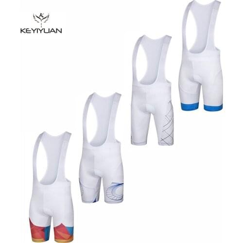 2017 KEYIYUAN Mens Cycling Bib Short With 3D Gel Pad MTB Bike Riding Shorts Bicycle Cycling White Pants S-5XL