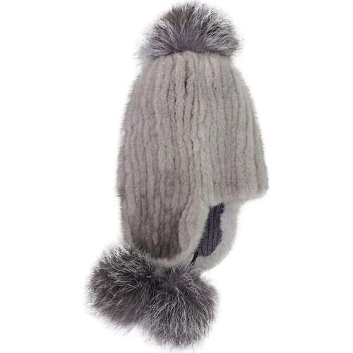 2019 Mink fur hat fox fluff ball winter fall protection cap hat rare color knit natural fur cap quality bomber hat DHY-23