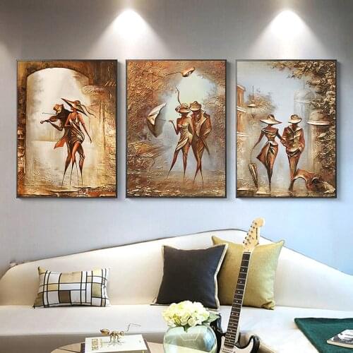 Romantic Couples Abstract Dancing HD Canvas Painting Golden Poster Wall Art Decoration Salon for Interior Living Room Home Decor