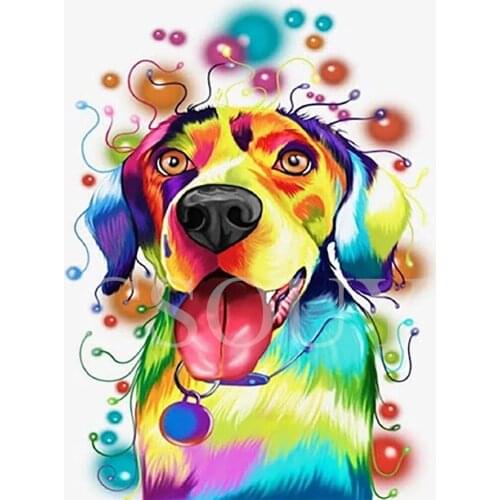 Animal Diy Diamond Painting Cross Stitch Color Dog Full Square Round Diamond Embroidery Home Mosaic Needlework Rhinestones Gifts