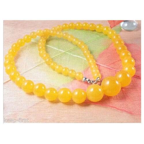 Free shipping ~$wholesale_jewelry_wig$ Natural 6-14mm Yellow Round Beads Necklace jewelry 18"