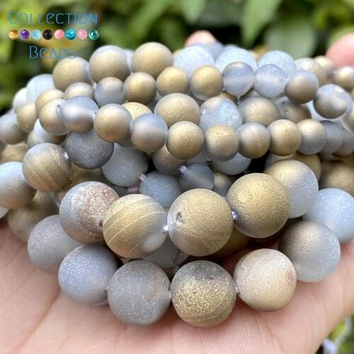 6/8/10mm Natural Stone Beads Gold White Druzy Agates Round Spacer Loose Beads For Jewelry Making DIY Bracelets Accessories 15