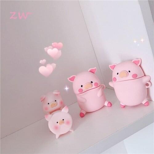 Headphone cover for AirPods1/2, soft silicone case with 3d cartoon pink pig for women AirPods Pro3 with ring strap