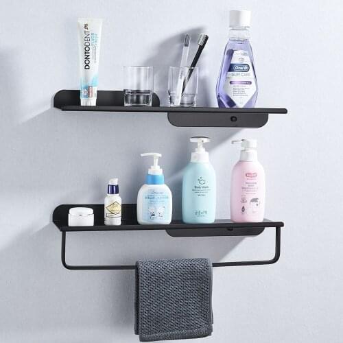 Black and white bathroom shelf with towel bar space aluminum storage rack bath towel bathroom hanger towel rack 40cm