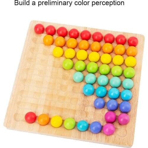 Wooden Clip Beads Board Game Montessori Educational Wooden Toy Clip Beads Game Puzzle Board Wooden Clip Beads Rainbow Toy D0AF