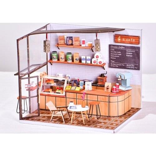 1:24 Wooden Dollhouse Miniature Building Kits Diy Doll House Furniture Cafe Room Box Kids Toys Gift Little House Assembly Model