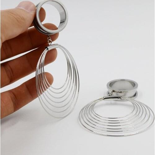 Dreamlee Screw Fit Ear Plug Flesh Tunnel with Dangling Multilayer Hoops Body Piercing Hollow Plug Expander Jewelry for gift