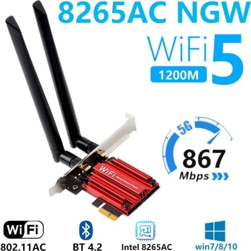 Dual Band Wireless Card AC88R Heat sink For Intel 8265AC 2.4G/5Ghz Wlan Wifi Dual Band1200M Bluetooth 4.2 802.11ac/a/b/g/n