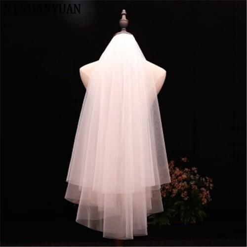 Top Quality Cut Edge Two Tier White/Ivory Puffy Tulle Bridal Veil Fingertip Length Tulle Wedding Veil with Metal Comb 2021
