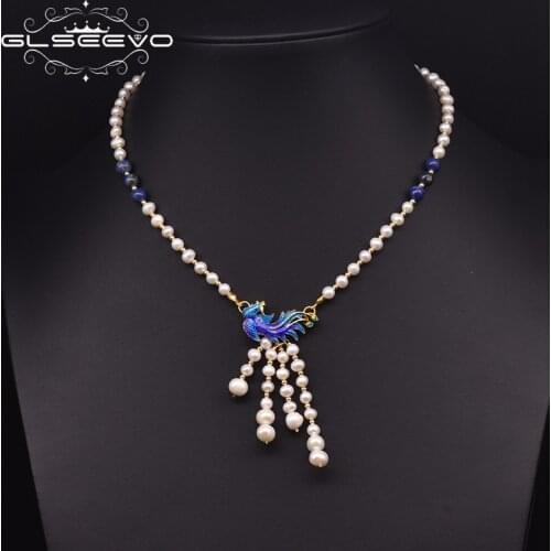 GLSEEVO Cloisonne Natural Fresh Water Pearl Choker Necklace For Women Engagement New Ethnic Round Handmade Fine Jewellery GN0231