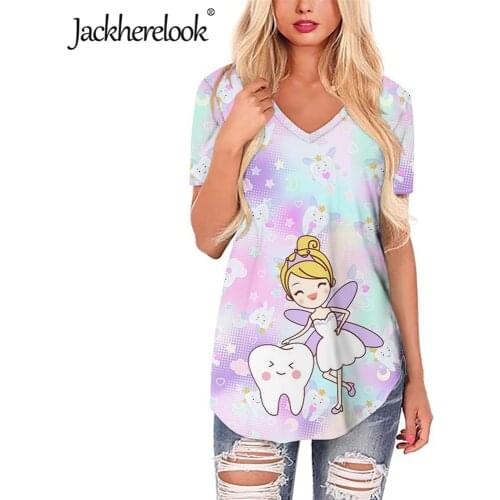Jackherelook Lovely Cartoon Dentist/Dental/Teeth Fairy Brand Design Blouses Women Plus Size Top Female Shirts Summer Blusas 2020