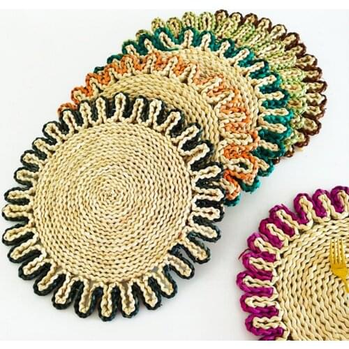 Cup Mats Round Non-Slip Heat Resistant Hand Woven Coasters Safe Tear Resistant Flower Shaped Coaster Heat Pad Table Decoration