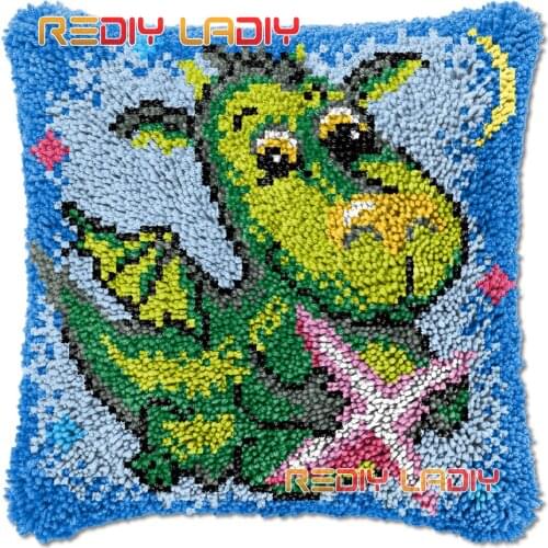 Latch Hook Cushion Cover Dragon Baby Needlepoint Kits Chunky Acrylic Yarn Crocheting Pillow Case Arts & Crafts