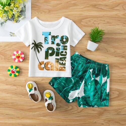 Baby Summer Clothing Baby Boys Clothes Set Letter Short sleeve T-shirt and Coconut Tree Print Short Pants for 0-24M
