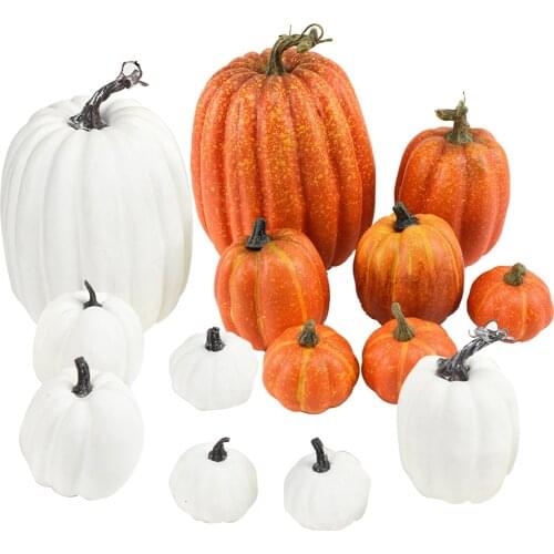 7pcs Multi-size Simulation Pumpkin Model Fake Vegetable White And Yellow For Halloween Thanksgiving Autumn Harvest Consistent