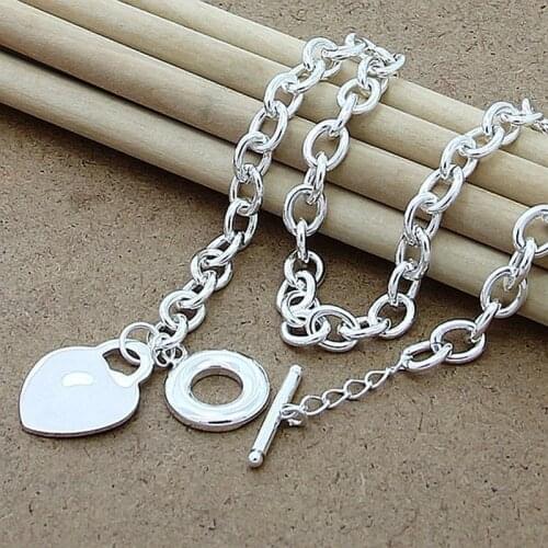 Fashion Jewelry Silver Necklace 925 Sterling Silver Heart Pendant Chain Necklaces Women Men Free Shipping