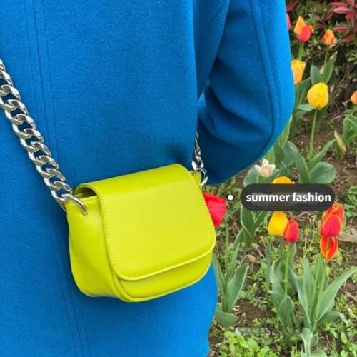 Fashion Design Women Metal Chain Mini Shoulder Messenger Bags Retro Green Ladies Saddle Bag PU Leather Female Purse Handbags