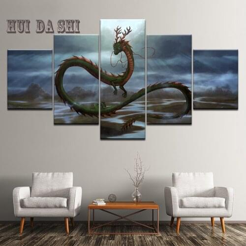 China Dragon 5 Panels Wall Art Home Decoration Modular Framework Living Room HD Printed Modern Painting On Canvas Posters