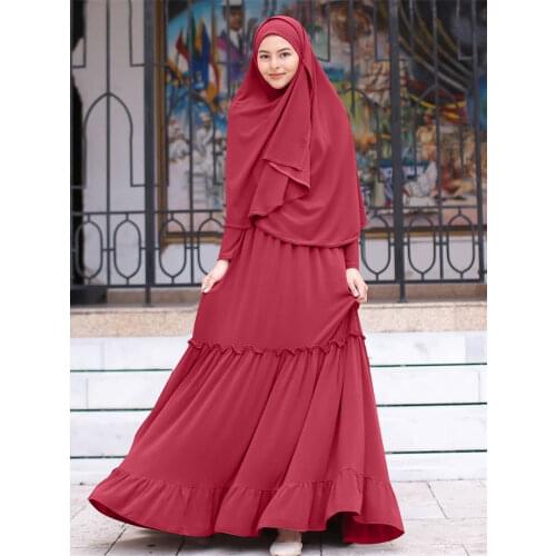 Muslim Long Khimar Abaya Dress Malaysia Turkey Islamic Worship Robe Hijab Headscarf Ethnic Dubai Arabic Clothes New 2 Piece Set