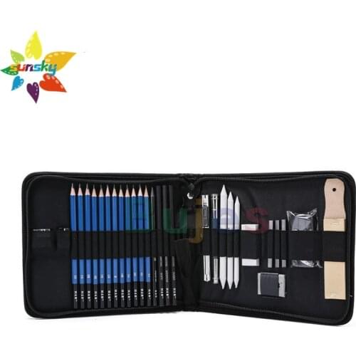 H&B Sketch pencil Multiple grayscale 32PCS Graphite Charcoal crayon Sketch tool bag set professional art painting supplies