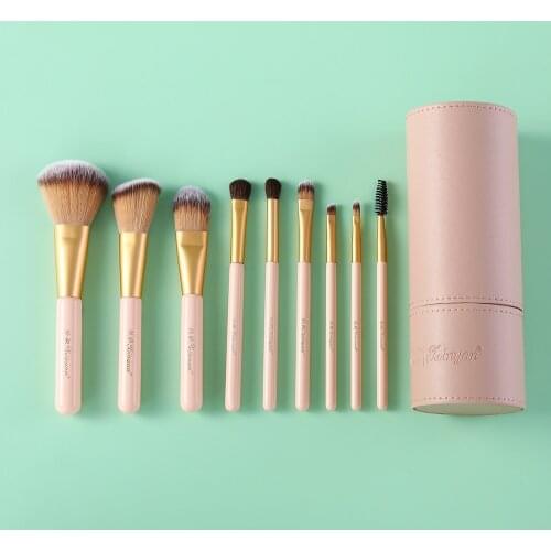 BANFI 9pcs Pink Makeup Brushes Set Wool Fiber Powder Eyeshadow Blush High Quality Korean Cosmetics Women Beauty Makeup Set Tools