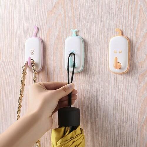 Wall-mount Wall Key Hook Kitchen Key Coat Hook Holder Cartoon Animal Shape Punch-free Hat Rack Sundries Organizer Accessories