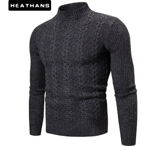Winter New Mens Fashion Sweaters Solid Color Long-sleeved Knitwear Sweater Male Casual Outdoor Sport Pullover Warm Base Sweater