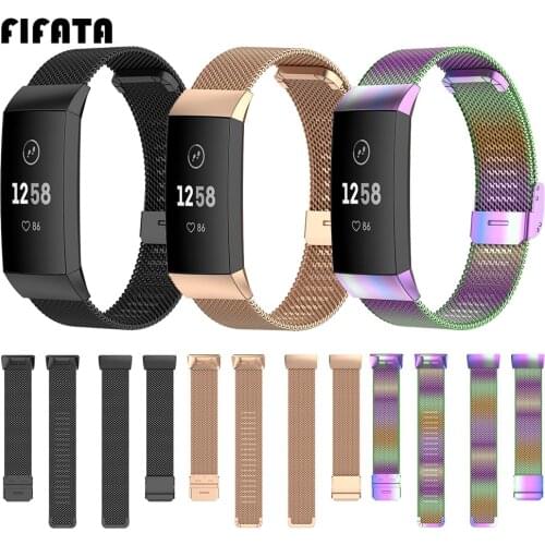 FIFATA 2020 New Stainless Steel Metal Grid Replacement Watch Strap For Fitbit Charge 4/Charge 3/Charge 3SE Smart Watch Wristband