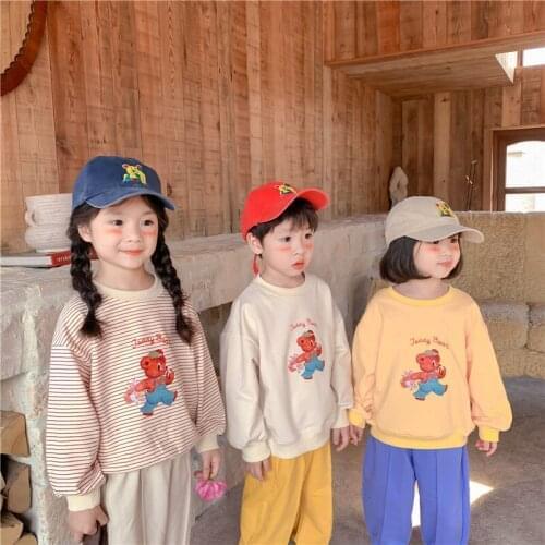 BOBOTCNUNU 2021 Autumn New Baby Hoodies Long Sleeve Cartoon Bear Boys Sweatshirts Striped Girls Base Tops
