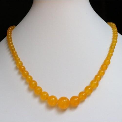 Yellow chalcedony 6-14mm necklace fashion jewelry round bead stone tower chain 18" hot sale