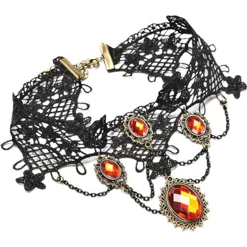 Fashion Cocktail Evening Party Dress Jewelry Victorian Halloween Choker Red Rhinestone Charms Gothic Necklace Vampire Maxi