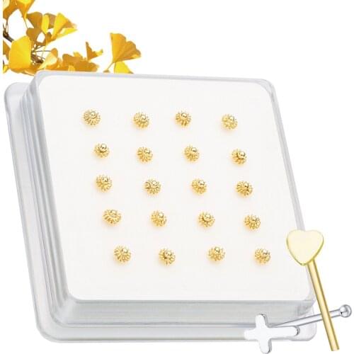 20pcs/box pure silver nose studs handmade body flower piercing jewelry ball twist fashion ornaments gift wedding party