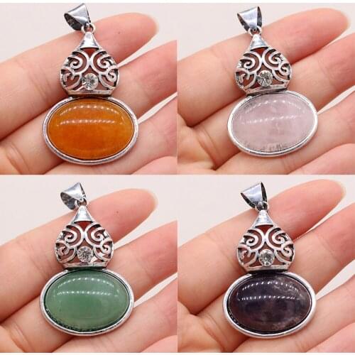 Natural Stone Pendants Gourd Shape Reiki Heal Amethysts Antique-Silver Crystal for Vintage Jewelry Making Women Necklace Gift