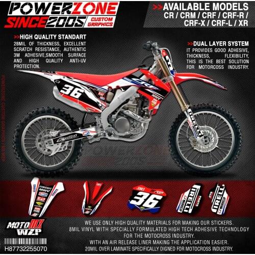 PowerZone Custom Team Graphics Backgrounds Decals 3M Stickers Kit For HONDA CRF250R 2010-2013 CRF450R 2009-2012 070
