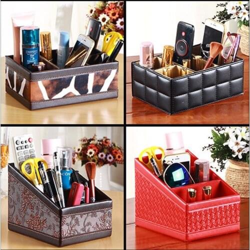 PU Leather Remote Control Holder Organizer, Coffee Table Pen Mobile Phone TV Guide CD Caddy Mail Storage Box Desktop Organiser