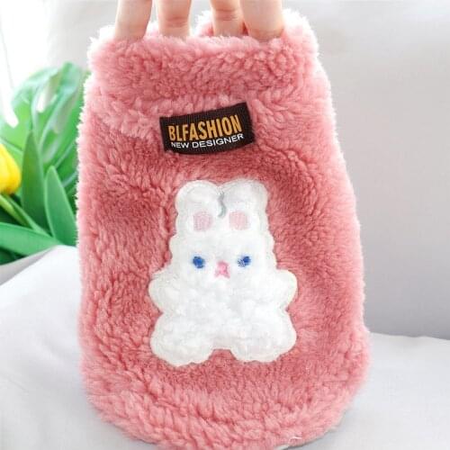 Pink Plush Dog Clothes Autumn and Winter Clothes Cold-proof Pet Coat Teddy Bichon Cotton CoatCartoon Rabbit Puppy Pullover