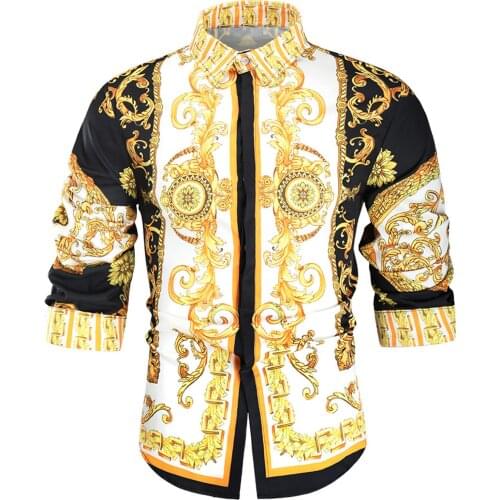 Men Chic Flower Print Button Down Shirt Business Casual Shirts Prom Party Casual Long Sleeve Blouse Top Oversize Punk Streetwear