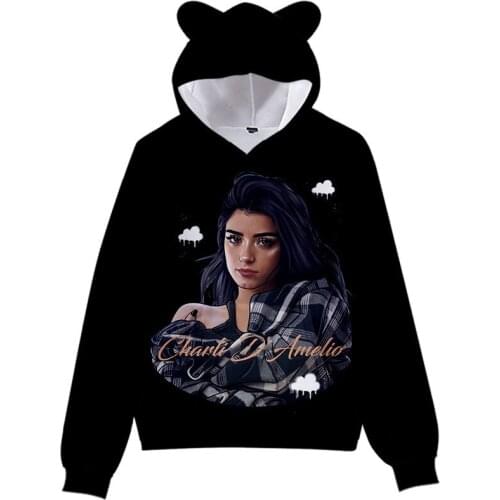 Sexy Charli D'Amelio Hoodies Boys/Girls Cat Ears Charli Damelio Sweatshirts Hooded Autumn Winter Charli Damelio Merch Clothes