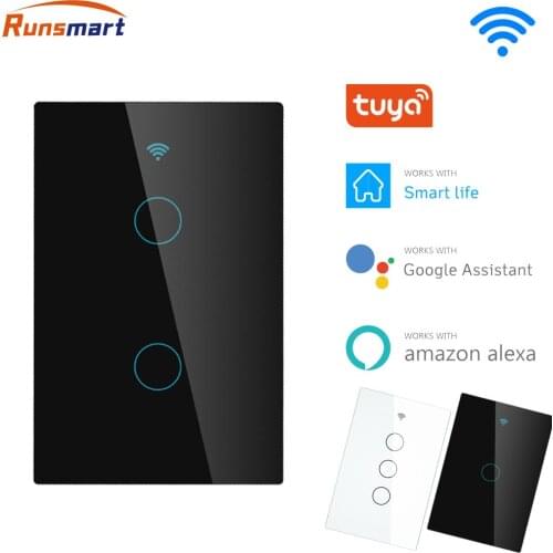 Tuya Wifi Smart Light Switch US 1/2/3 Gang Touch Panel Wall Switch 110-240V Neutral Required Compatible with Alexa Google Home
