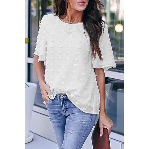 Black Dot Patchwork Short Sleeve Blouse Top Women Fashion Casual Solid Pullover Plus Size S-2XL Summer Girls Sweet Tops