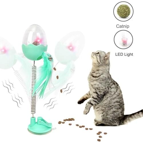 Funny Cat Toy LED Feather Cat Sucker Elastic Interactive Cat Toys Stick With Catnip Interactive Feeder Toys Suction Cup For Cats