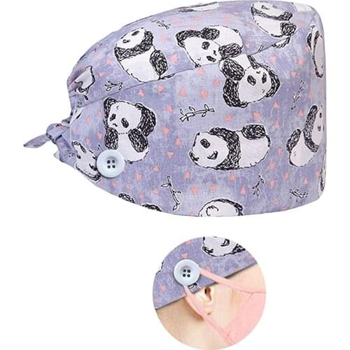 Women Bouffant Scrub Caps Printed Scrub Caps Cotton Sweatband Adjustable Hats Washable Reuseable Casual Head Cover Working Caps