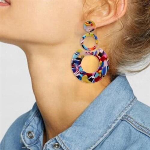 2021 New Trendy Acrylic Colorful Geometric Big Round Circle Resin Earrings for Women Jewelry Acrylic Dangle Earrings Bijoux