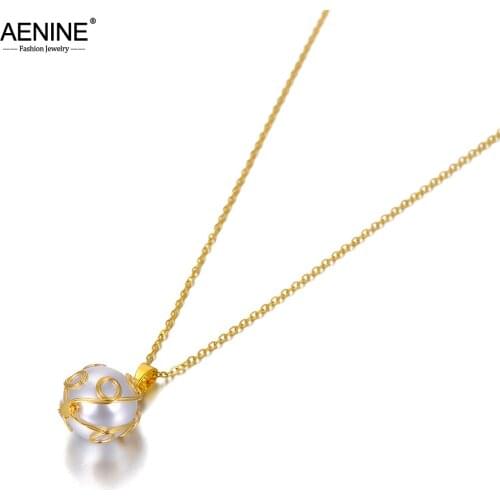 AENINE Trendy Titanium Steel White Simulated Pearl Wedding Necklaces Jewelry Lovely Pendant Chokers Necklace For Women AN20078